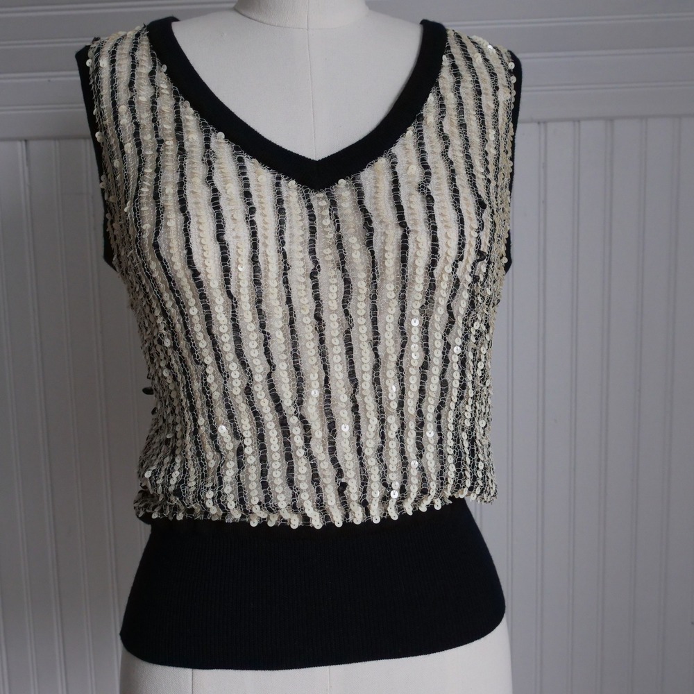 90s black label DKNY iridescent sequin net‎ vest